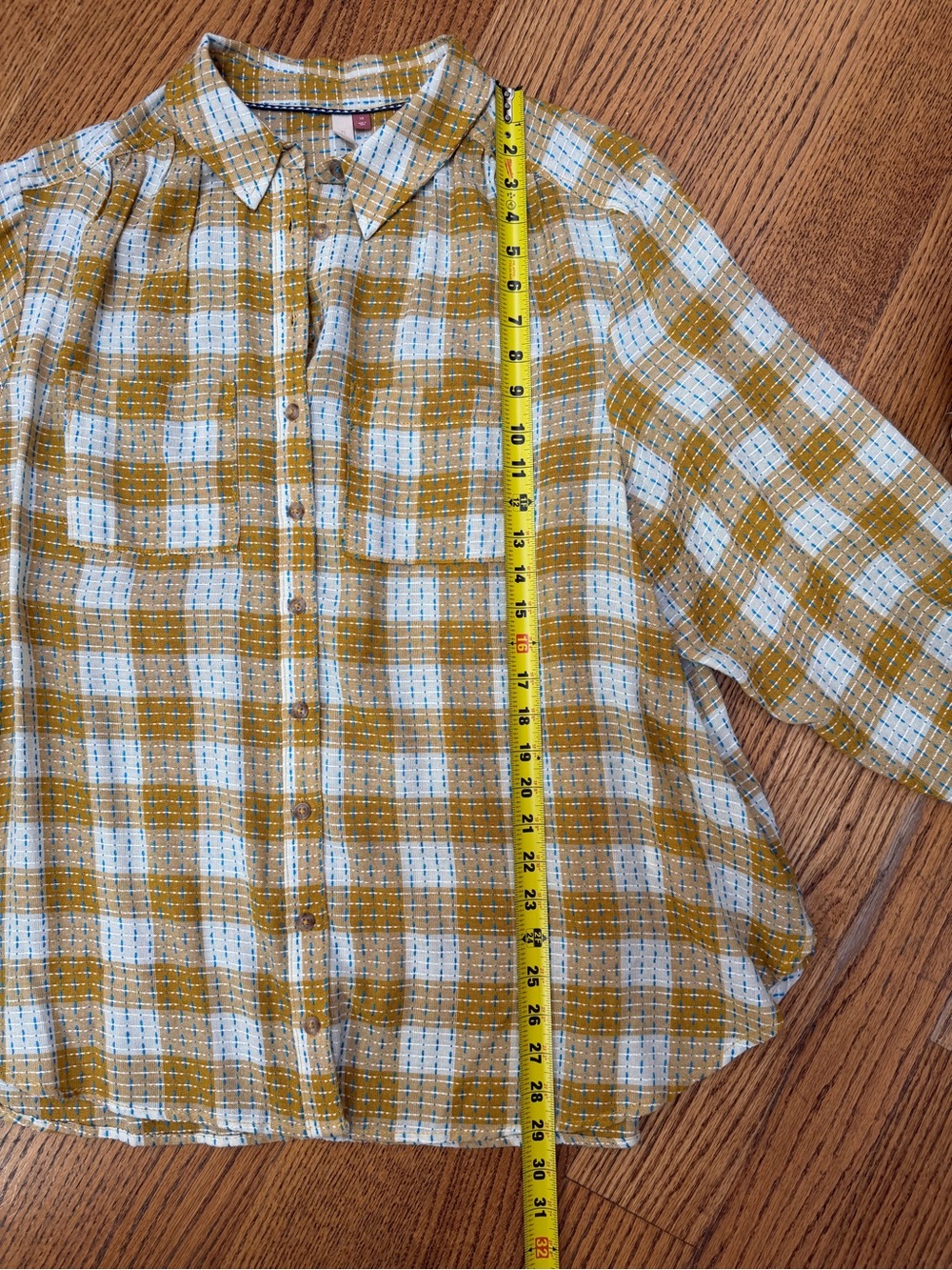 Pilcro Mustard Plaid Button-Up Shirt - Picture 5 of 11